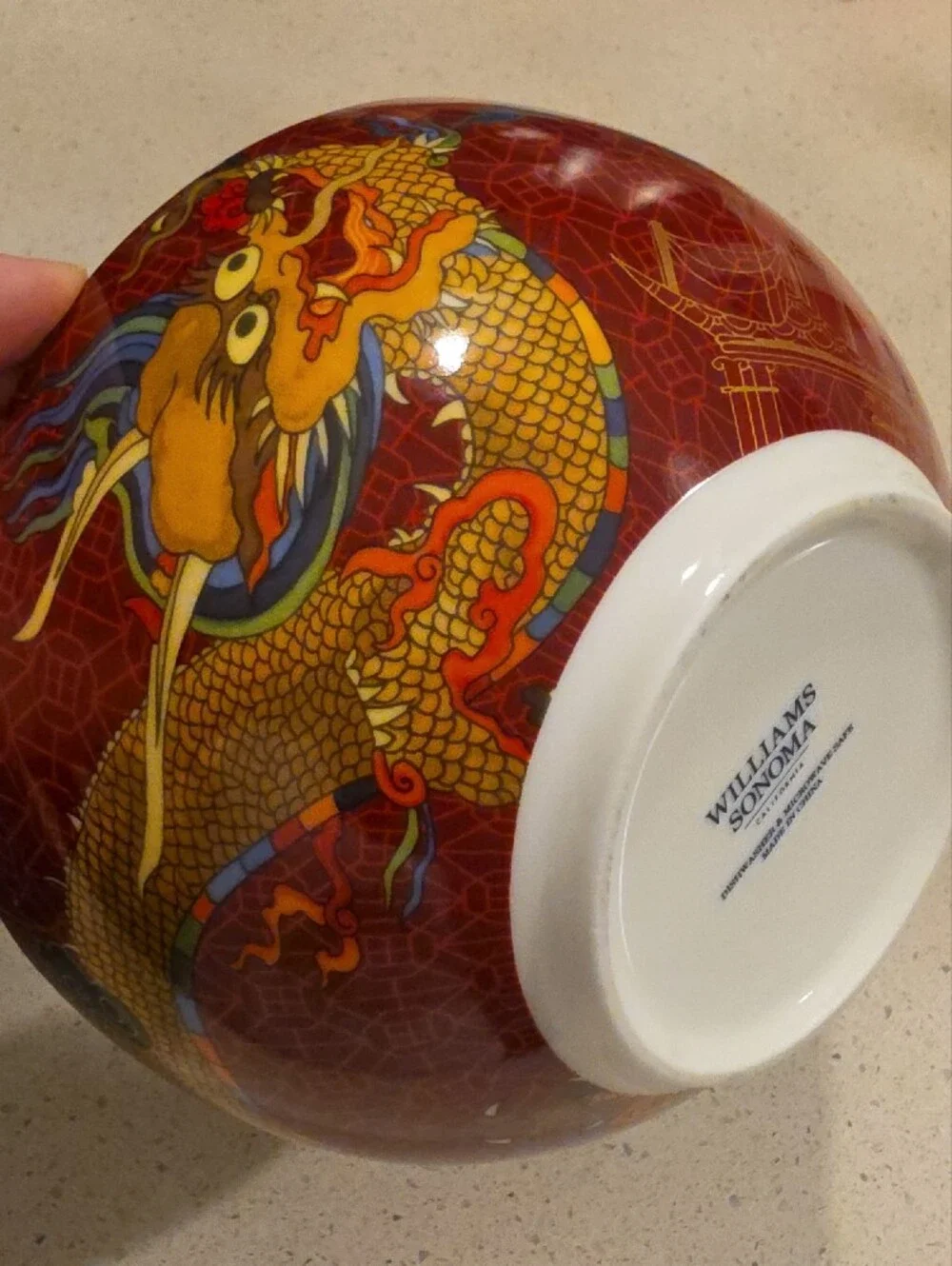 Williams Sonoma Dragon & Phoenix Ceramic Bowls - Blue, Red, Gold